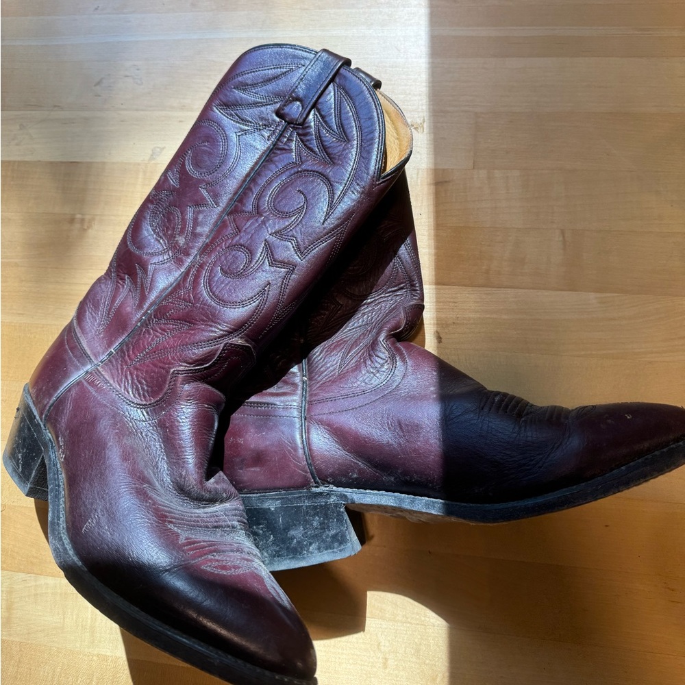 Men's Maroon Brown Leather Cowboy Boots 8.5 Men’s